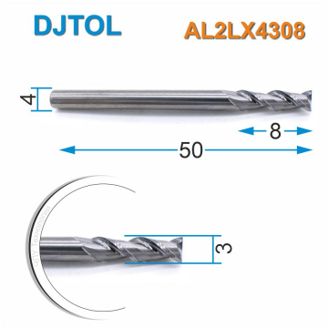 Фреза спиральная двухзаходная по цветному металлу DJTOL AL2LX4308