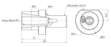 F40-MKD3 Держатель VDI с выколоткой для инструмента с конусом Морзе №3 (MT3)