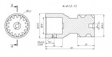 Шестерня M1.5-15-20mm косозубая