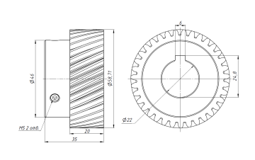 Шестерня M1.5-Z35-D22 косозубая