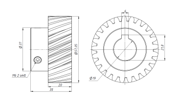Шестерня косозубая M2-Z25-D19