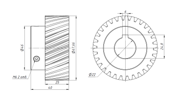 Шестерня косозубая M2-Z30-D22