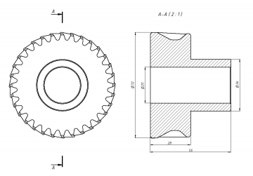 Шестерня косозубая прецизионная M2-Z32-25 фланец 28мм