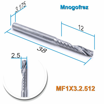 Фреза спиральная однозаходная стружка вверх MF1X3.2.512