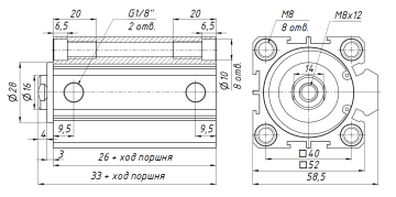 Пневмоцилиндр короткоходный SDA 40-50