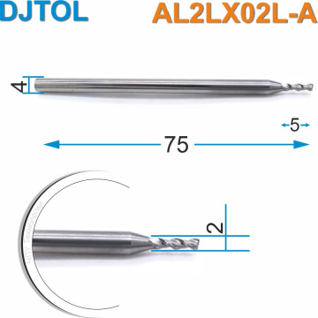 Фреза спиральная двухзаходная по цветному металлу DJTOL AAL2LX02L-A