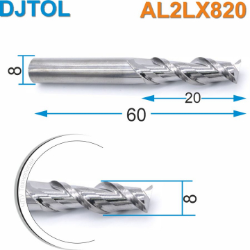 Фреза спиральная двухзаходная по цветному металлу DJTOL AL2LX820