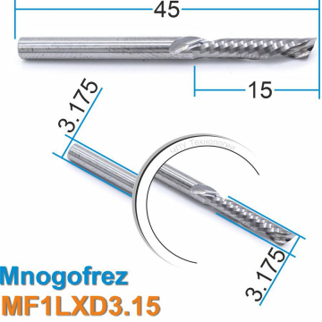 Фреза спиральная однозаходная стружка вниз MF1LXD3.15