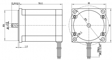 Шаговый двигатель с цилиндрическим редуктором 57HSG76-3004A08 (1:5)