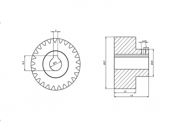 Шестерня косозубая M2-Z25-14 фланец 15мм
