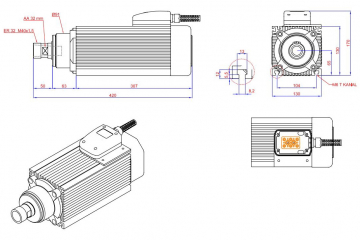 Шпиндель 4K-L4 2,2 KW, 3000 rpm., 50Hz., ER32