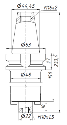 BT40-FMB22-150L патрон MAS403 для насадных фрез удлиненный