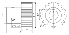 Шестерня S1.5-25-14 (L= 40 мм) прямозубая