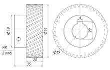 Шестерня M1.5-Z40-D19 косозубая