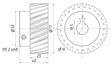 Шестерня косозубая M2,5-Z25-16 фланец 15мм