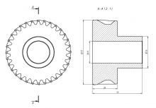 Шестерня косозубая прецизионная M2-Z32-25 фланец 28мм