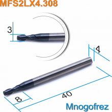 Фреза спиральная двухзаходная по цветному металлу Mnogofrez MFS2LX4.308