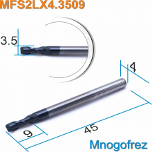 Фреза спиральная двухзаходная по цветному металлу Mnogofrez MFS2LX4.3509