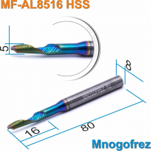 Фреза спиральная однозаходная по алюминию Mnogofrez MF-AL8516HSS