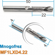 Фреза спиральная однозаходная стружка вниз MF1LXD4.22