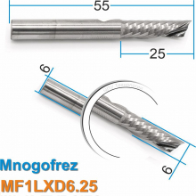 Фреза спиральная однозаходная стружка вниз MF1LXD6.25