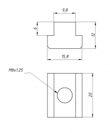Сухарь для станочных пазов M8 9,8*16*12