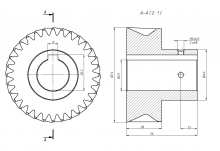 Шестерня косозубая прецизионная M2-Z32-25 фланец 28мм (Шпонка)