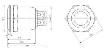 Индикатор 12 мм, 220V (красный)