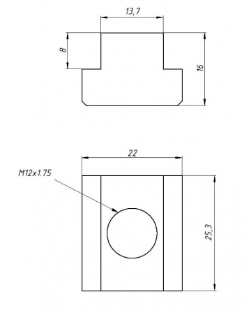 Сухарь для станочных пазов M12 13,7*22*16