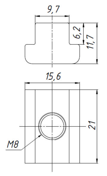 Сухарь для станочных пазов 9.7мм, 15х18х6х12мм, М8 (YT-2001) (ПАЗ 10)