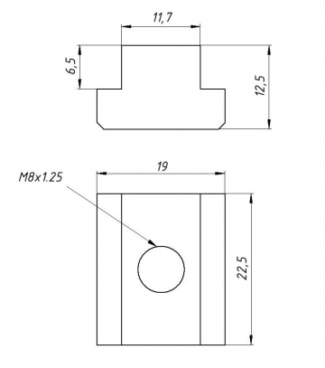 Сухарь для станочных пазов M8 11.7*19*12.5