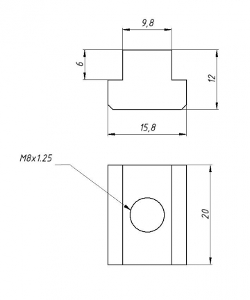 Сухарь для станочных пазов M8 9,8*16*12