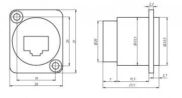 Разъём RJ45 8PIN для крепления на панели без пайки