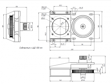 Ременной редуктор 1:3 модуль 2 косозубая рейка