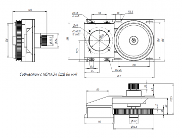 Ременной редуктор 1:5 модуль 1,5 прямозубая рейка