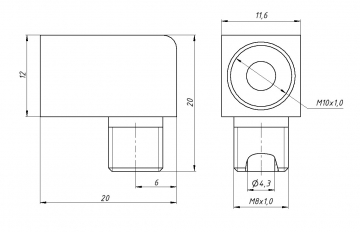 Соединение под прямым углом JT-6 M8*1