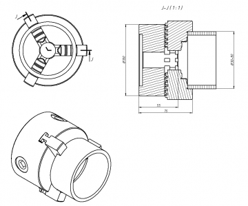 Патрон токарный 3-х кул. ф100 7100-0002 фланец