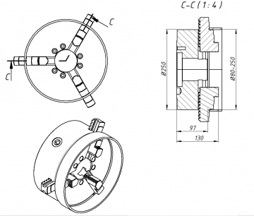 Патрон токарный 3-х кул. ф250 7100-0035 конус 6