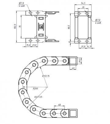 Кабель канал гибкий TP35x75 R200 (с держателями)