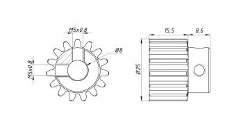 Шестерня M1.5-15-8 (l=15, L=24.1)