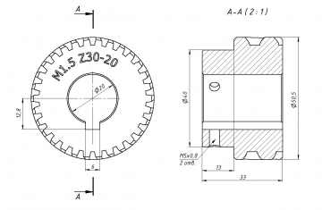 Шестерня M1.5-30-20 косозубая